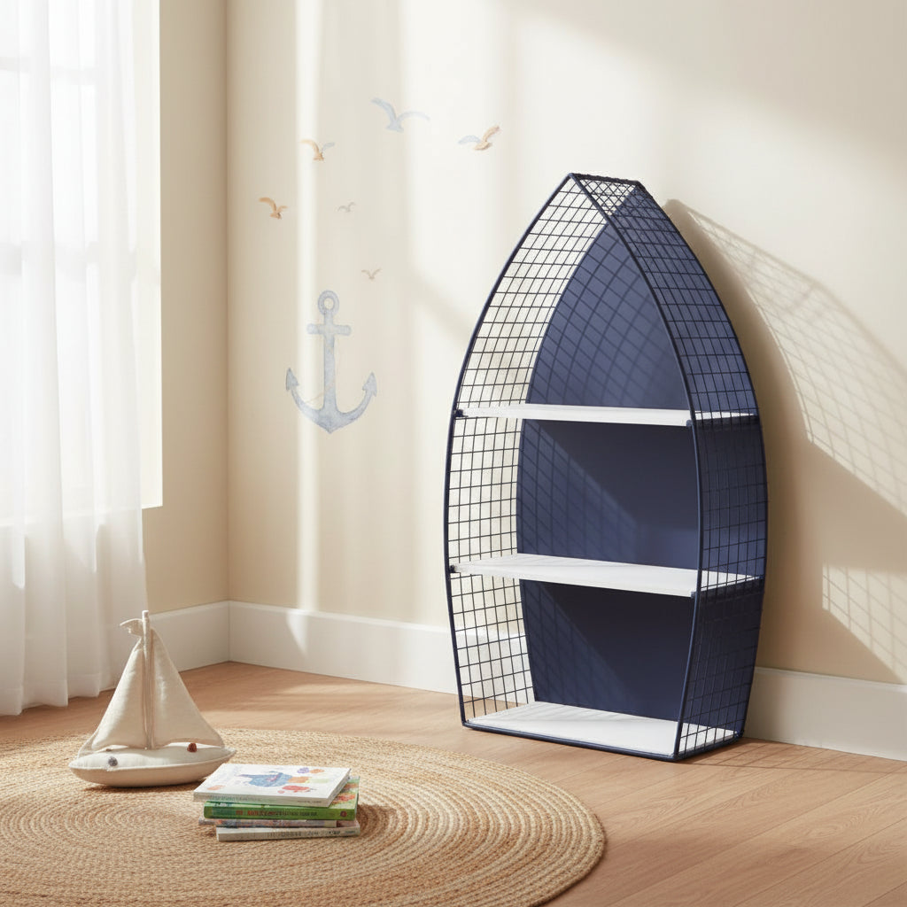 30.25 Estante de pared de 3 niveles con diseño de bote azul