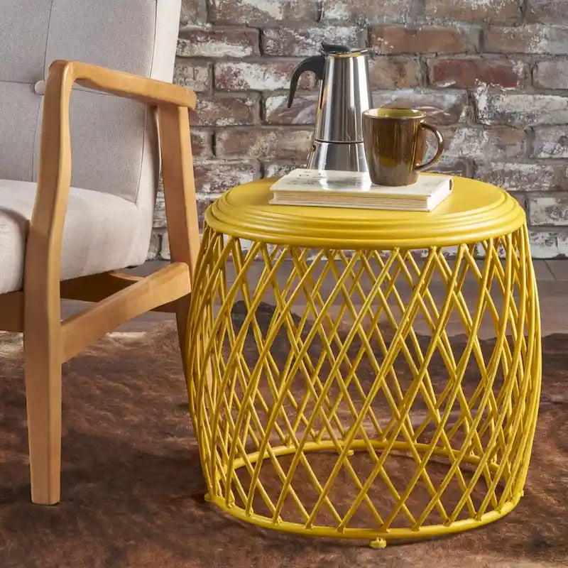 Mesa auxiliar redonda de hierro de 19 pulgadas con diseño de celosía
