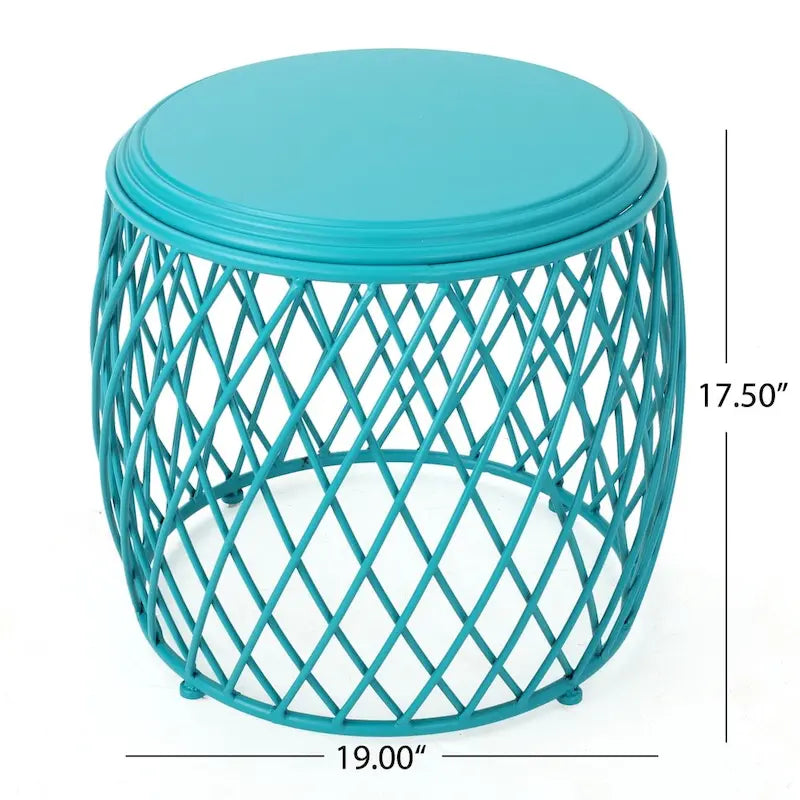 Mesa auxiliar redonda de hierro de 19 pulgadas con diseño de celosía