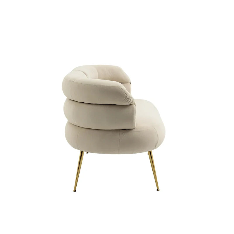 Sillón decorativo tapizado en terciopelo con patas de metal