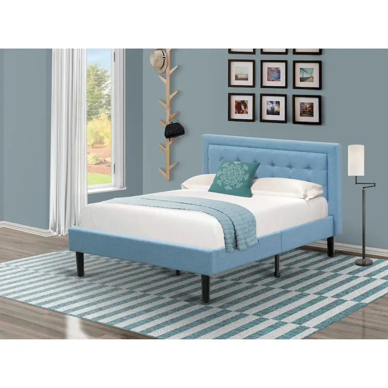 Cama de plataforma - Cabecero de tela de lino tapizado con ribete capitoné de botones - Patas negras