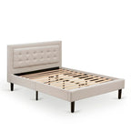 Cama de plataforma - Cabecero de tela de lino tapizado con ribete capitoné de botones - Patas negras