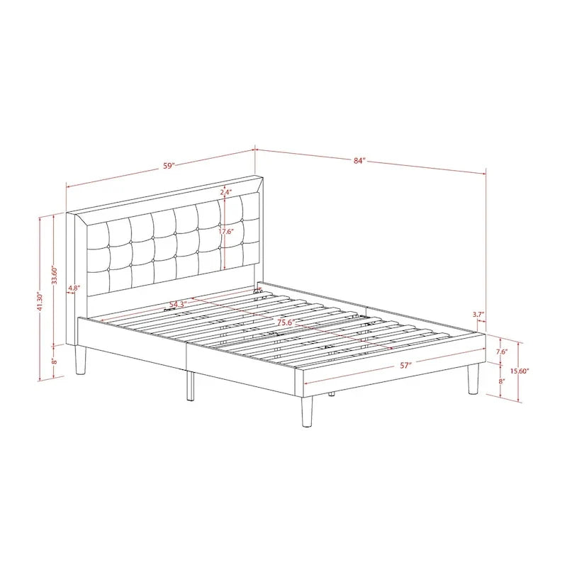 Cama de plataforma - Cabecero de tela de lino tapizado con ribete capitoné de botones - Patas negras
