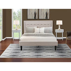 Cama de plataforma - Cabecero de tela de lino tapizado con ribete capitoné de botones - Patas negras