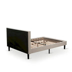 Cama de plataforma - Cabecero de tela de lino tapizado con ribete capitoné de botones - Patas negras