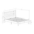 Cama de plataforma - Cabecero de tela de lino tapizado con ribete capitoné de botones - Patas negras