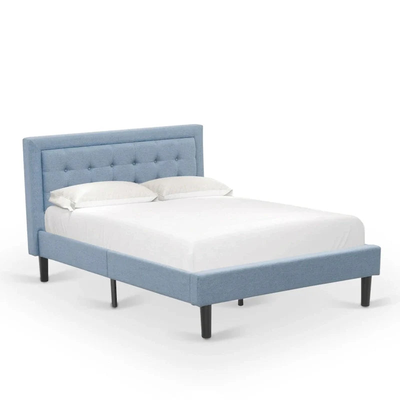 Cama de plataforma - Cabecero de tela de lino tapizado con ribete capitoné de botones - Patas negras