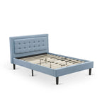 Cama de plataforma - Cabecero de tela de lino tapizado con ribete capitoné de botones - Patas negras