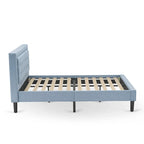 Cama de plataforma - Cabecero de tela de lino tapizado con ribete capitoné de botones - Patas negras