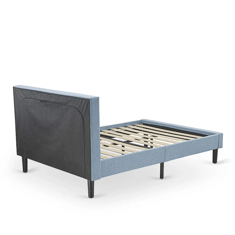 Cama de plataforma - Cabecero de tela de lino tapizado con ribete capitoné de botones - Patas negras