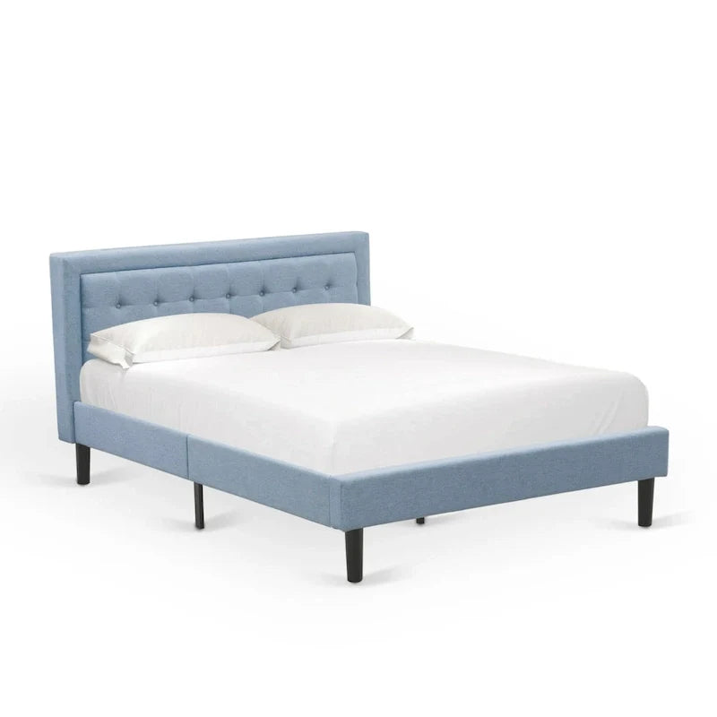 Cama de plataforma - Cabecero de tela de lino tapizado con ribete capitoné de botones - Patas negras