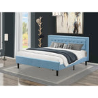 Cama de plataforma - Cabecero de tela de lino tapizado con ribete capitoné de botones - Patas negras