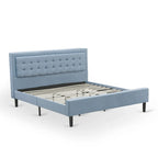 Cama de plataforma - Cabecero de tela de lino tapizado con ribete capitoné de botones - Patas negras
