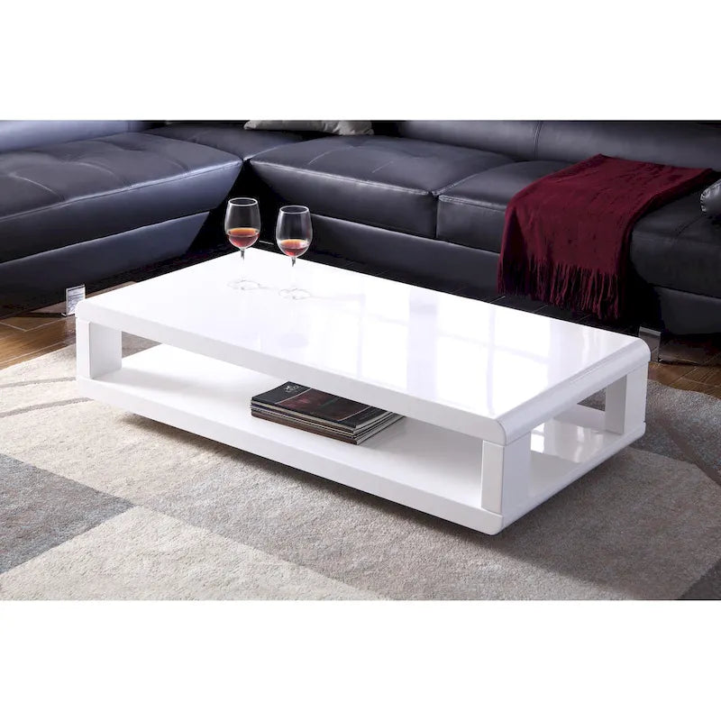 Mesa de centro moderna de alto brillo, color blanco, estilo europeo, de 48 pulgadas