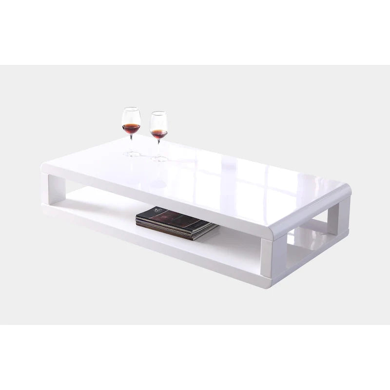 Mesa de centro moderna de alto brillo, color blanco, estilo europeo, de 48 pulgadas