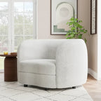 Sillón auxiliar de bucle con brazos curvos modernos, asiento estilo riñón y patas de madera redondas