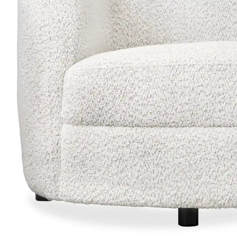 Sillón auxiliar de bucle con brazos curvos modernos, asiento estilo riñón y patas de madera redondas