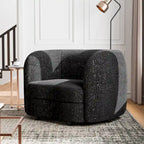 Sillón auxiliar de bucle con brazos curvos modernos, asiento estilo riñón y patas de madera redondas