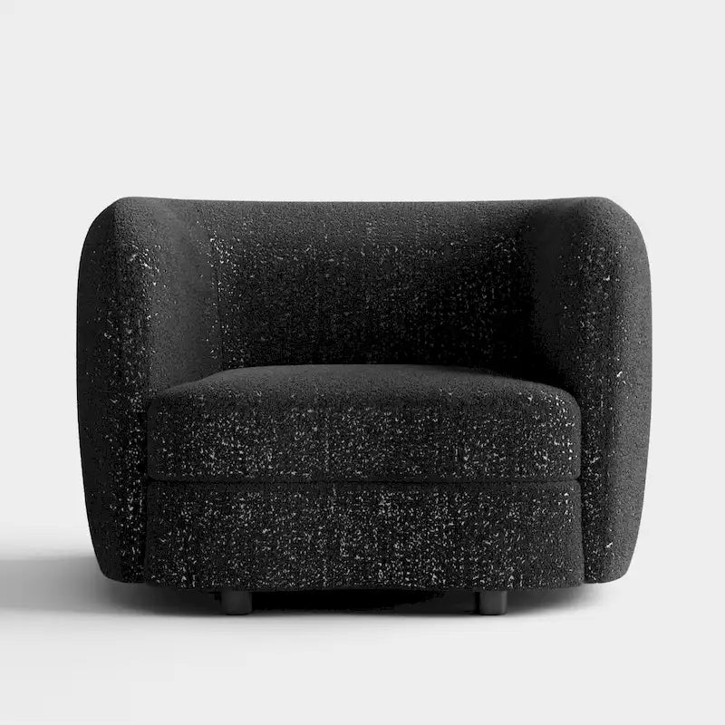 Sillón auxiliar de bucle con brazos curvos modernos, asiento estilo riñón y patas de madera redondas
