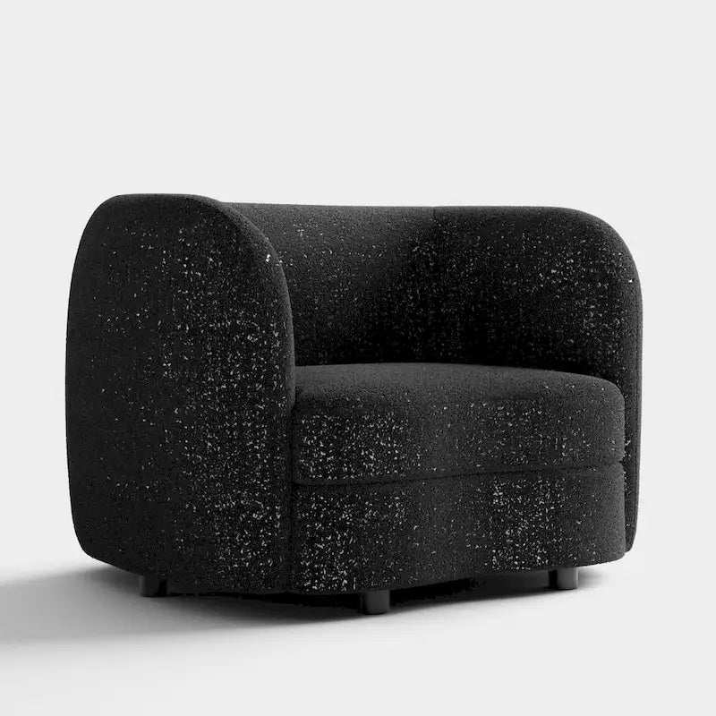 Sillón auxiliar de bucle con brazos curvos modernos, asiento estilo riñón y patas de madera redondas
