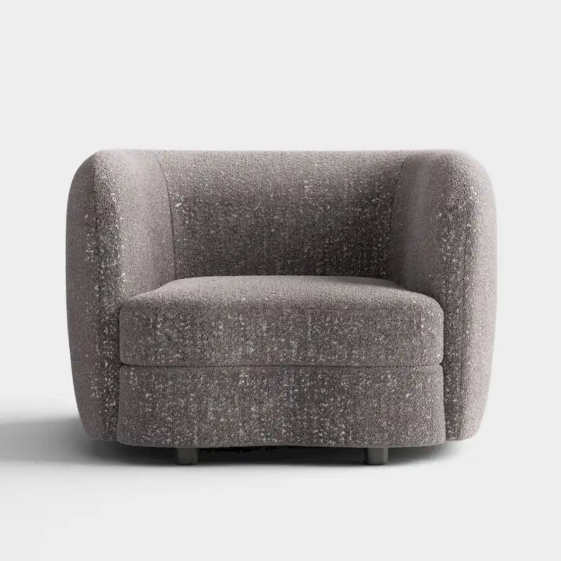 Sillón auxiliar de bucle con brazos curvos modernos, asiento estilo riñón y patas de madera redondas