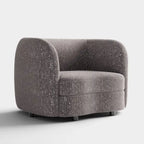 Sillón auxiliar de bucle con brazos curvos modernos, asiento estilo riñón y patas de madera redondas