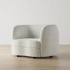 Sillón auxiliar de bucle con brazos curvos modernos, asiento estilo riñón y patas de madera redondas