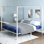 Estructura de cama plataforma King Size de metal blanco con dosel