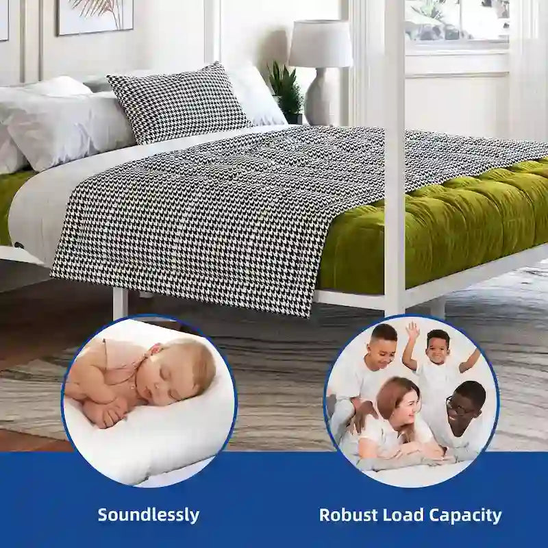 Estructura de cama plataforma King Size de metal blanco con dosel
