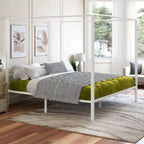 Estructura de cama plataforma King Size de metal blanco con dosel