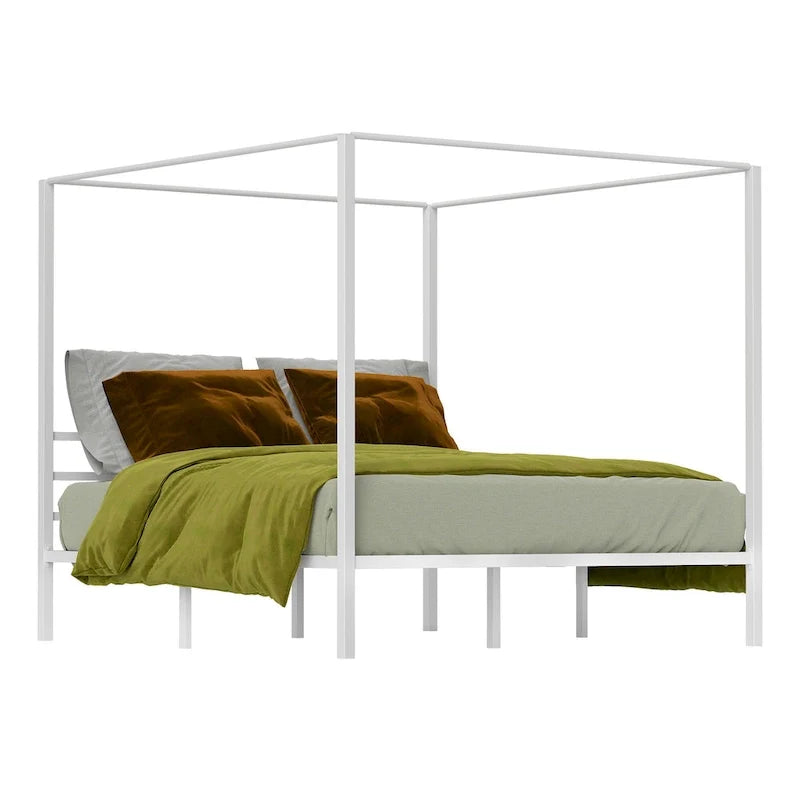 Estructura de cama plataforma King Size de metal blanco con dosel