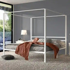 Estructura de cama plataforma King Size de metal blanco con dosel