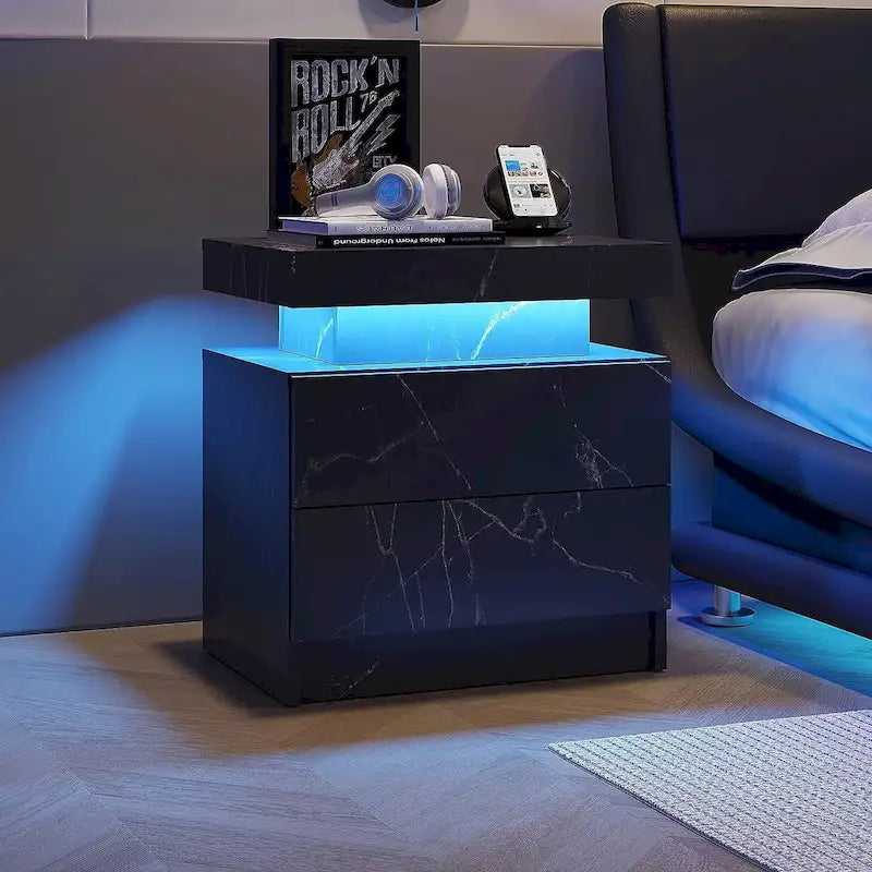 Mesita de Noche de 2 Cajones con Luces LED