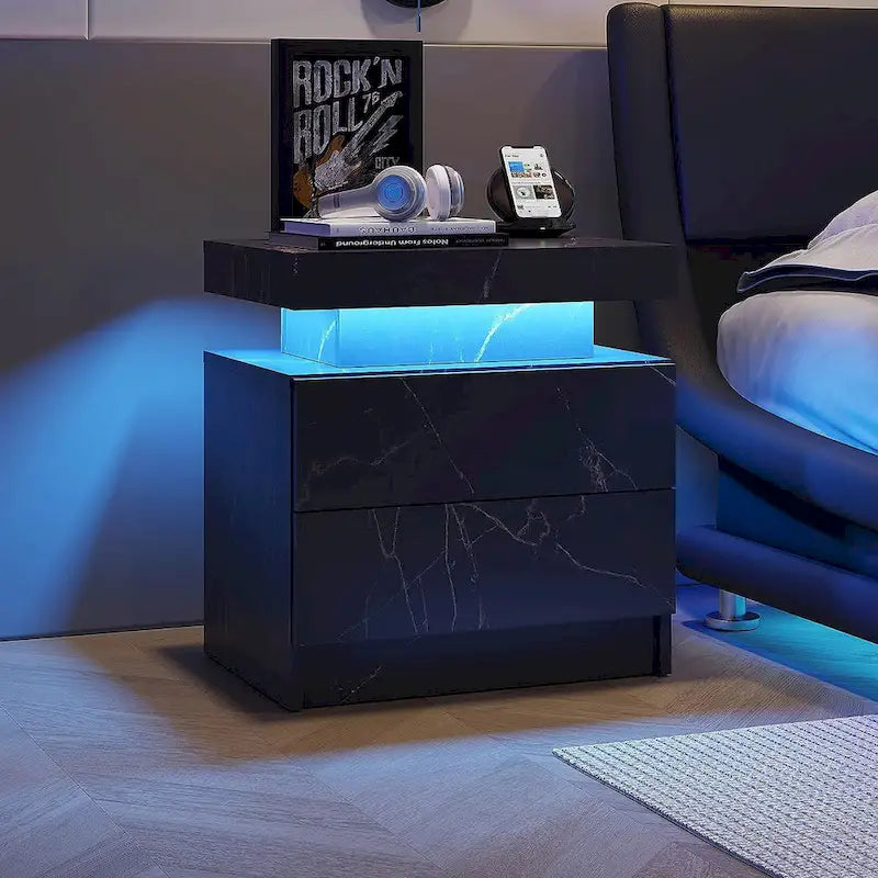 Mesita de Noche de 2 Cajones con Luces LED