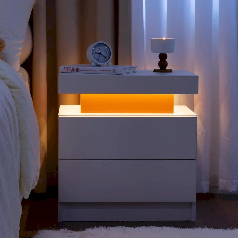Mesita de Noche de 2 Cajones con Luces LED