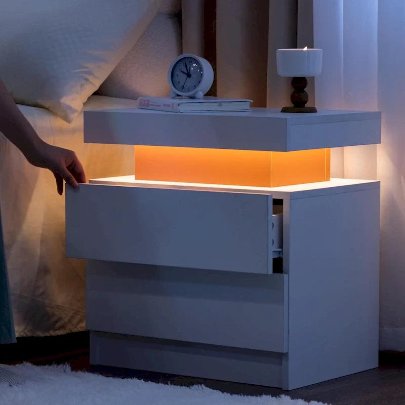 Mesita de Noche de 2 Cajones con Luces LED