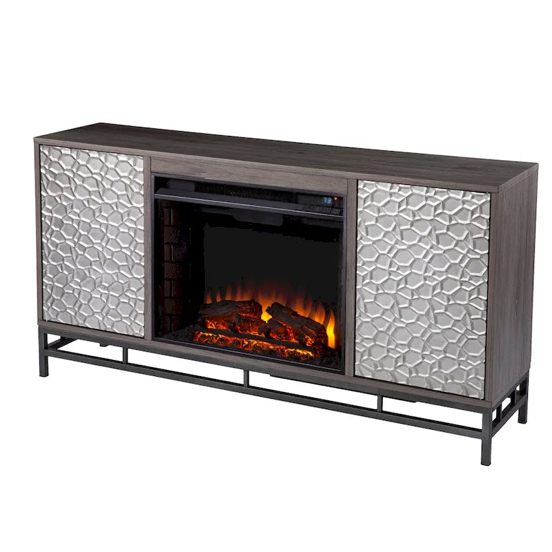 Mueble de TV con Chimenea Eléctrica de Madera Gris Contemporáneo