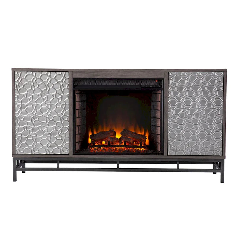 Mueble de TV con Chimenea Eléctrica de Madera Gris Contemporáneo