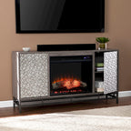 Mueble de TV con Chimenea Eléctrica de Madera Gris Contemporáneo
