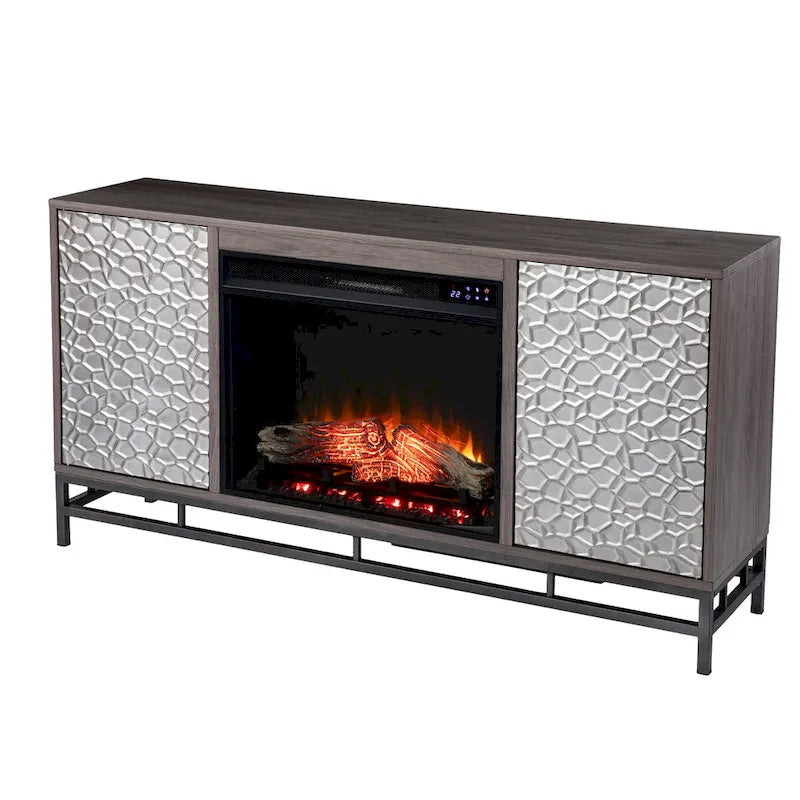 Mueble de TV con Chimenea Eléctrica de Madera Gris Contemporáneo