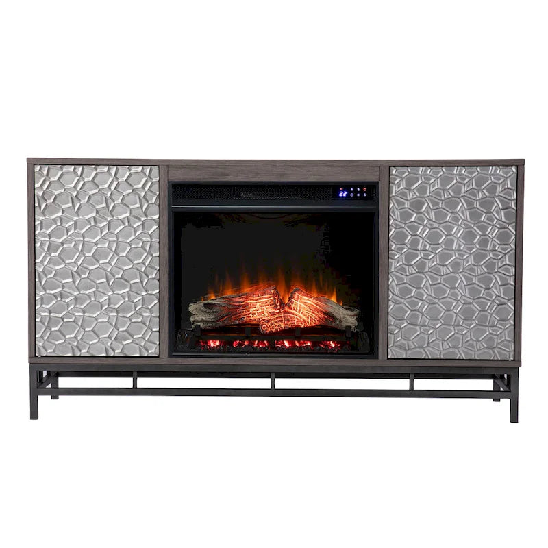 Mueble de TV con Chimenea Eléctrica de Madera Gris Contemporáneo