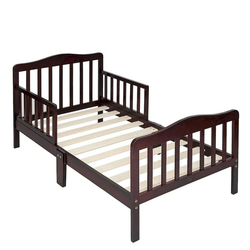Cama de madera para niños pequeños con barandillas de seguridad