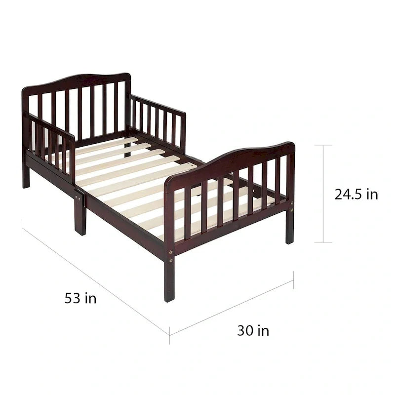 Cama de madera para niños pequeños con barandillas de seguridad