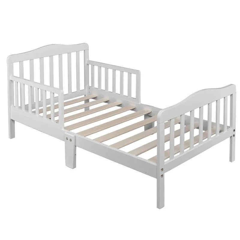 Cama de madera para niños pequeños con barandillas de seguridad
