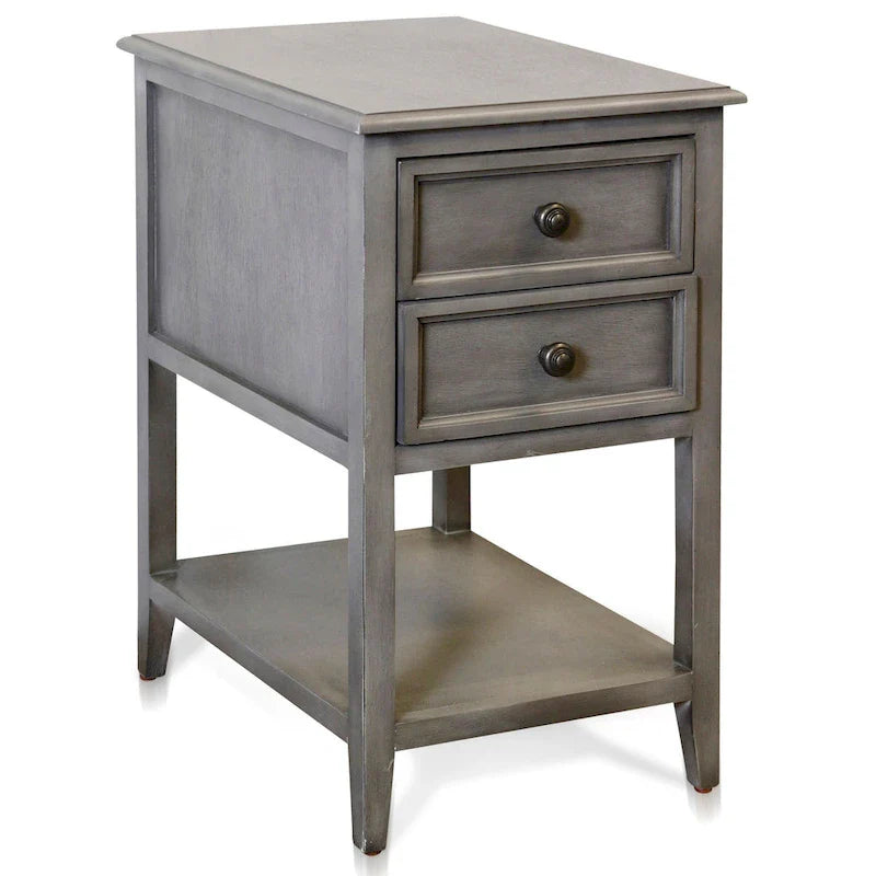 Mesa auxiliar vintage gris con dos cajones