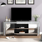 Mueble de TV de 59 pulgadas con espejo, incrustaciones de diamante triturado y gabinetes de almacenamiento