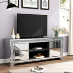 Mueble de TV de 59 pulgadas con espejo, incrustaciones de diamante triturado y gabinetes de almacenamiento