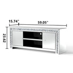 Mueble de TV de 59 pulgadas con espejo, incrustaciones de diamante triturado y gabinetes de almacenamiento