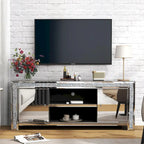 Mueble de TV de 59 pulgadas con espejo, incrustaciones de diamante triturado y gabinetes de almacenamiento