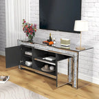 Mueble de TV de 59 pulgadas con espejo, incrustaciones de diamante triturado y gabinetes de almacenamiento